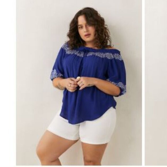 Penningtons - Printed Off-Shoulder Blouse with Straps   - Size 2X NWOT - Picture 1 of 10